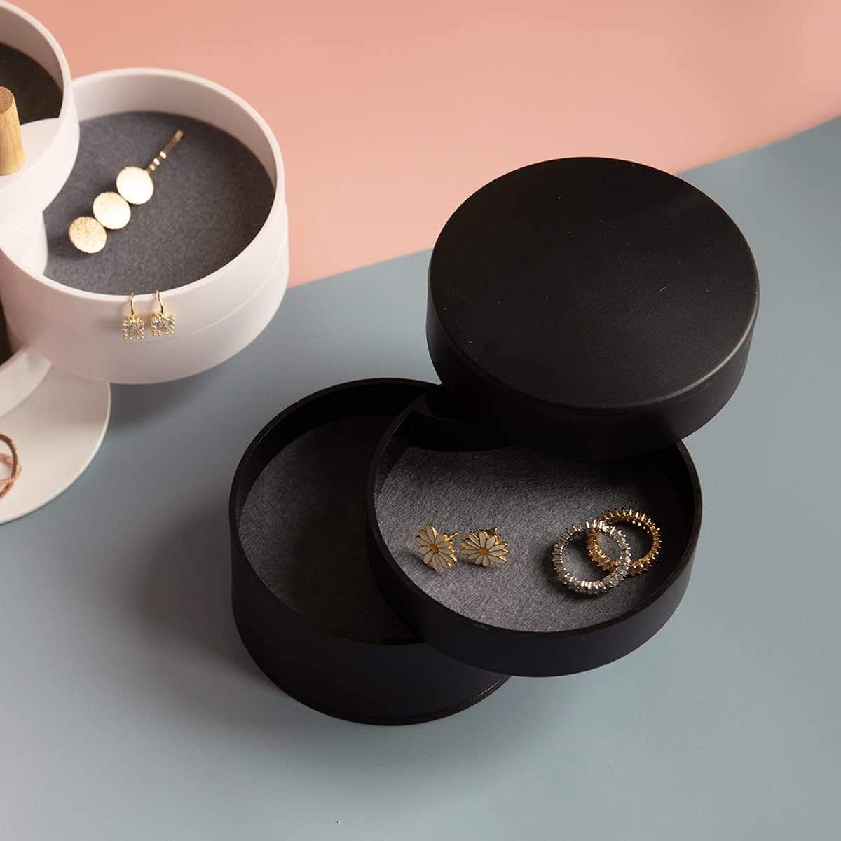 Small Black Jewelry Tray, Boho House Décor Trinket Dish Earring and Ring Holder Jewelry Dish Necklace Round Stand 4 Tier Small Shelf Organizer Stackable Travel Organizer Mothers Day