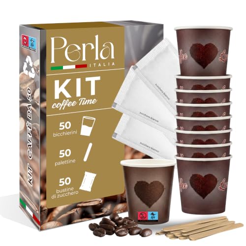 Perla Italia - Kit 50 Bicchierini 75 ml 50 Palettine 50 Bustine Zucchero