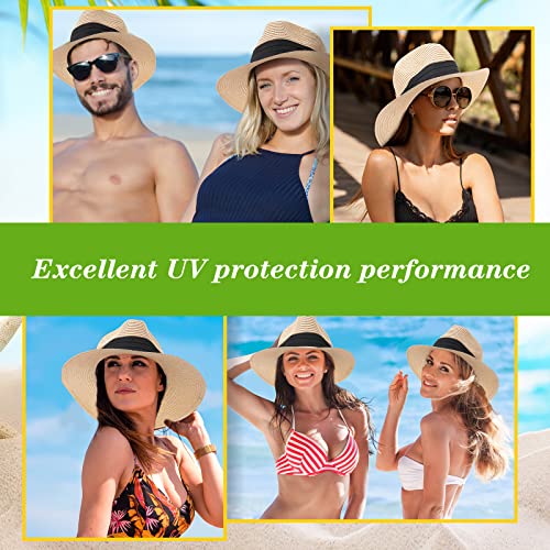 6 Pieces Panama Straw Hats For Men And Women Foldable Wide Brim Bride Hats Summer Sun Protection Hat For Uv Protection (Beige) #TOP5