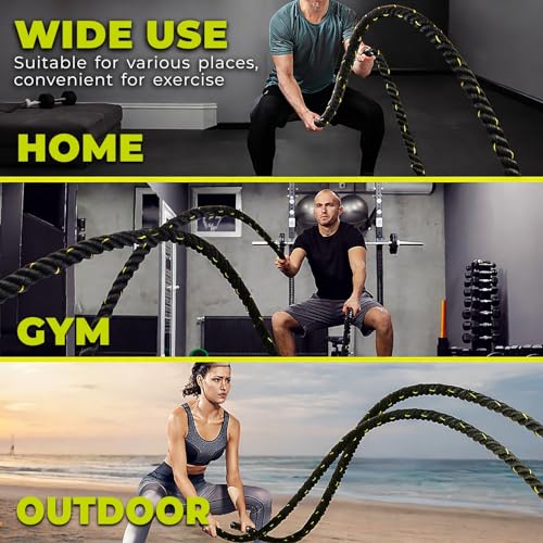 Image of GISCO Professional Polyester Battle Rope All Weather Heavy Duty1.5 inch Thick (40 Feet /12 Meter) | Wear Resistant Battle Rope for Crossfit Workout, Home Workout, Training, Exercise & Gym