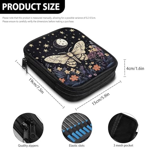 Image of Butterfly Crochet Hook Case Portable Floral Knitting Needle Case with Web Pockets Crochet Storage Organizer for Travel Women Gifts