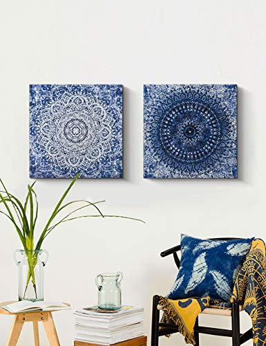 Blue Abstract Boho Canvas Wall Art Decor For Living Room Bedroom Yoga Room Stretched And Framed (24X24, Set) #TOP1