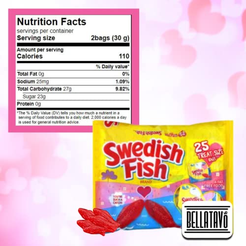 Individually Wrapped Valentine Gummy Candy Bundle. Includes Two-25 Ct Valentines Day Mini Swedish Fish Candy Packs Plus A Bellatavo Fridge Magnet! Swedish Fish Is A Fat Free Candy! #TOP2