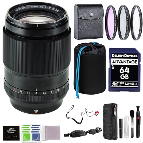 Fujifilm XF 90mm F2 R LM WR Lens Bundle with 62mm 3PC Filter Kit, 64GB SD Card, Lens Pouch & More Advanced Accessories | Fuji 90mm f/2