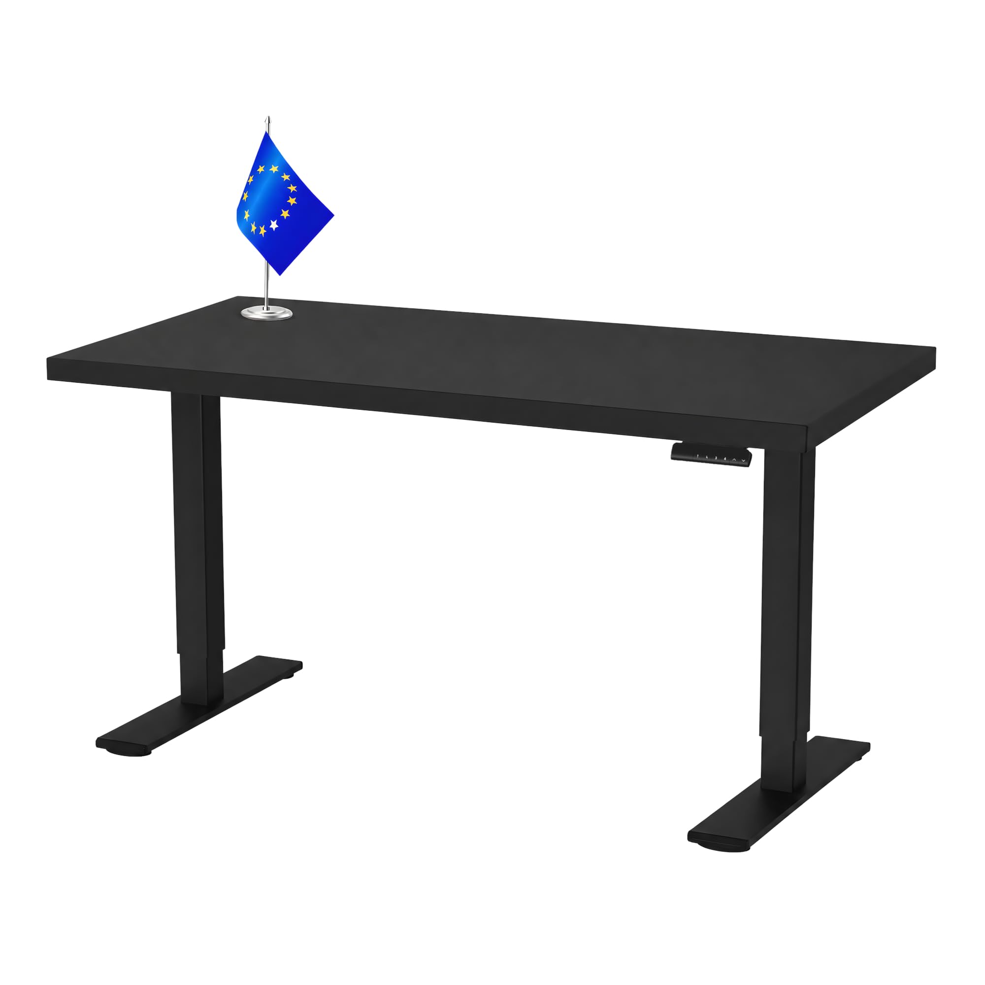 FLEXISPOT Höhenverstellbarer Schreibtisch Made in der EU Dual-Motor | einteilige Tischplatte für ergonomisches Arbeiten im Homeoffice & Büro, Schwarz, 140 x 80 cm
