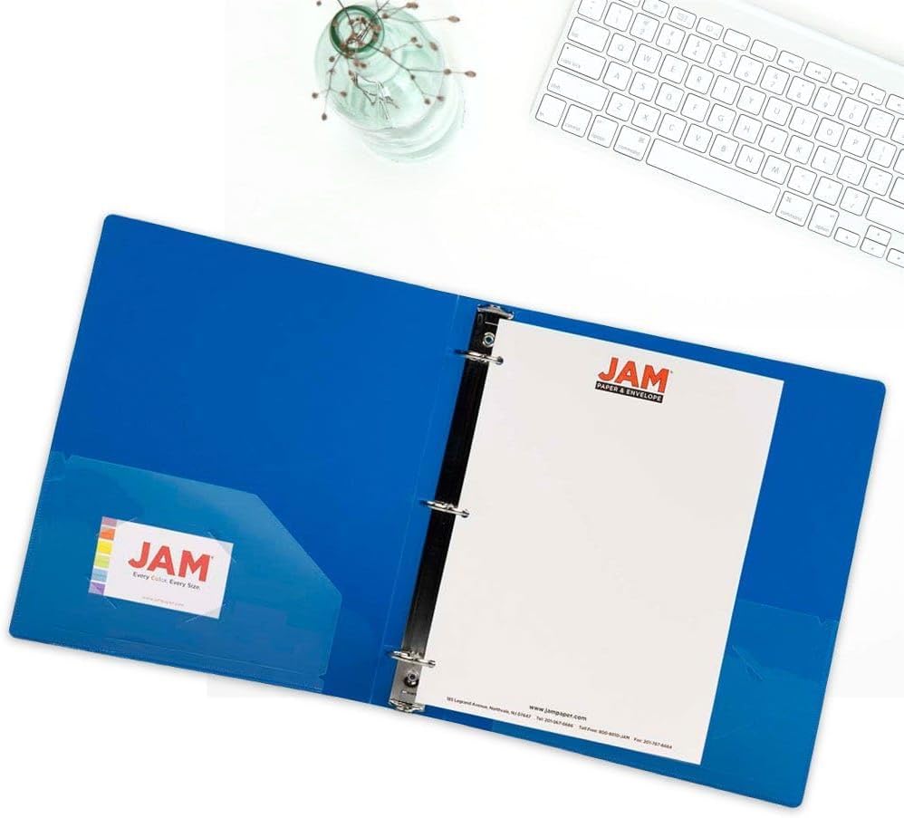 JAM PAPER Plastic 1.5 inch Binders - Assorted 3 Ring Binders (Red, Blue, Green & Orange) - 4/Pack