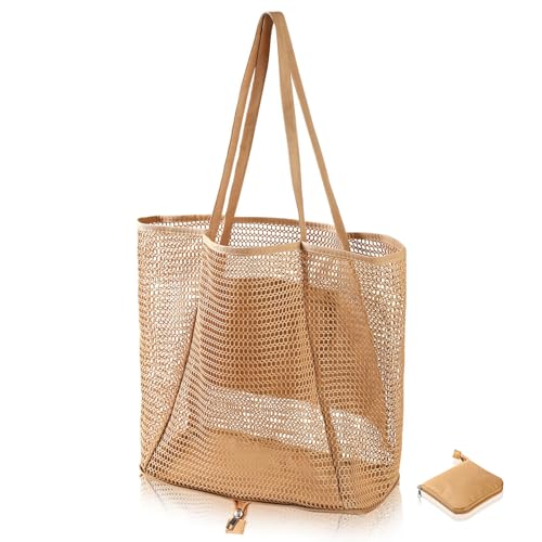Mesh Beach Tote Bag Women, Extra Large Mesh Bags with zipper, Pool Bag, Shoulder Bag for Beach Shopping Travel & VacationPicnic - Tibroni Tibroni