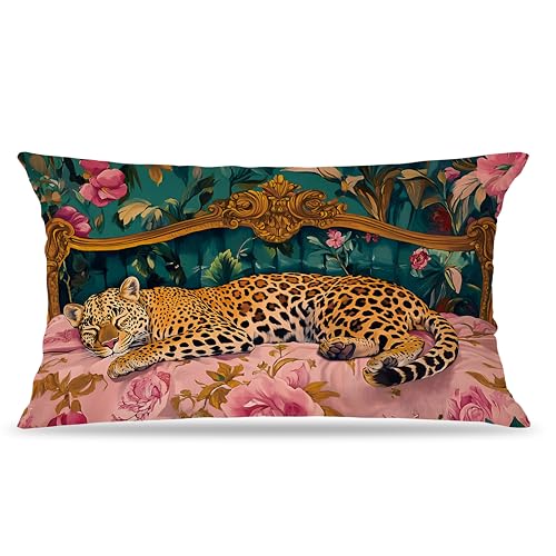 awdschkj Trendy Maximalist Leopard Pillow Covers 12x20, Cheetah Room Decor, Eclectic Botanical Jungle Animal Cheetah Decorative Pillow Covers for Dorm Apartment Home Bedroom Living Room