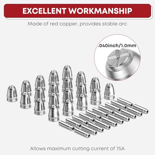 Image of SILATU 50Pcs AG60P Plasma Cutter Torch Consumables, .040'' SG-55 AG-60 WSD-60 Plasma Cutter Tips for SILATU STC750P, STC650P, STC550P, CUT-55 and CUT-50 Plasma Cutter