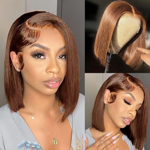 Brown Bob Wig Human Hair #4 13X4 HD Chocolate Brown