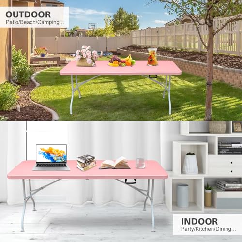 MIIUDGIG Portable 6Ft Plastic Folding Table, Heavy Duty 6ft Fold-in-Half Table with Carrying Handle, 6' Folding Utility Foldable Table for Picnic Party Camping Kitchen, Indoor/Outdoor (White) - Image 7