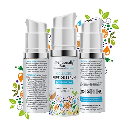 Intentionally Bare Collagen Peptide Serum with MCT Oil and Hyaluronic Acid - Keto for Your Face - Firming Brightening Anti Aging Facial Serum - Collagen Serum for Fine Lines - All Skin Types - 1oz - Image 3