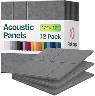 Acoustic Panels 12-Pack Soundproof Wall Panels 12"x12"x0.4" Decorative Sound Dampening for Your Home, Office, Studio, Bedroom & More with Unique GridFrame Carving [Pebble Gray]