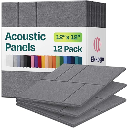 Acoustic Panels 12-Pack Soundproof Wall Panels 12"x12"x0.4" Decorative Sound Dampening for Your Home, Office, Studio, Bedroom & More with Unique GridFrame Carving [Pebble Gray]