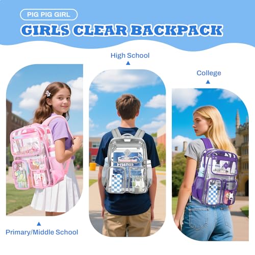 Image of PIG PIG GIRL Clear Backpack for School,Heavy Duty PVC Transparent Bookbag for Girls Stadium Approved See Through Backpack
