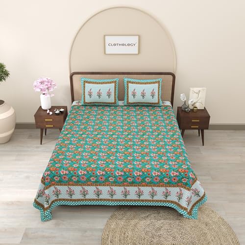 Image of Bedsheet for Double Bed King Size | Jaipuri Rajasthani Cotton Bed Sheet | 1 King Size bedsheet with Pillow Cover | 240 TC Jaipuri Prints Flat Double Bed Bedsheet Cotton King Size