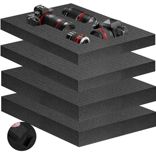 Eunice 4Pcs Polyurethane Foam Inserts -2 Size 16 x 12 x 1.5 Inch & 16 x 12 x 2 Inch Pick and Pluck Foam Padding Sheets for Tool Box, Camera Storage and Crafts