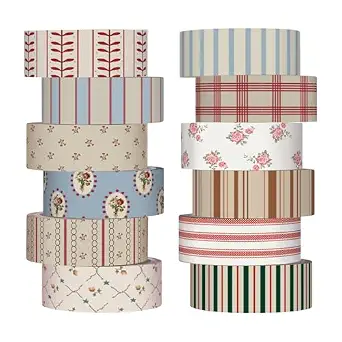 12 Rolls Watercolor Floral Washi Tape Set - Vintage Flower Decorative Masking Tape for Crafts and Journals