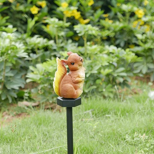 Juliahestia Squirrel Garden Decor Solar Lights Outdoor Stakes Decorative Statue Patio Yard Lawn Porch Housewarming Cute Animal Figurines Ornaments Pathway Resin Waterproof #TOP4
