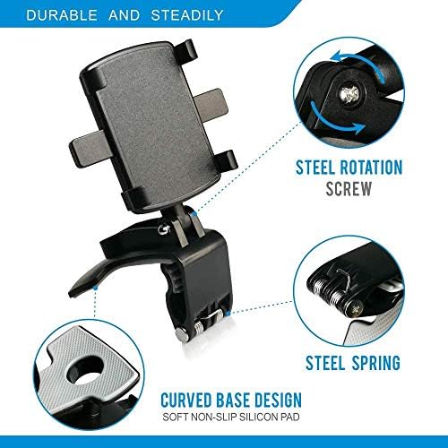 BEENLE Dashboard Car Phone Mount, Multifunctional Dashboard Rearview Mirror Car Phone Holder with 360-Degree Rotating Adjustable Spring Clip,Suitable for 4-7 Inches Smartphones