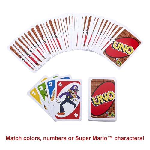 UNO Super Mario Card Game Animated Character Themed Collector Deck 112 Cards with Character Images, Gift for Kids Ages 7 Years Old & Up, DRD00