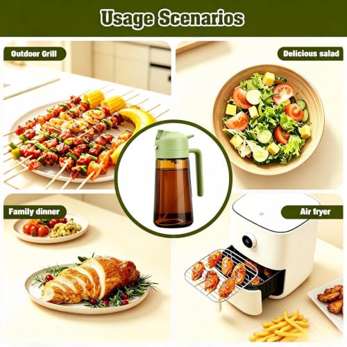 Image of 2 in 1 Oil Sprayer, Oil Sprayer for Kitchen Cooking, 470ml Oil Spray Bottle for Home (Brown+Green)