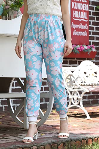 Image of Leriya Fashion Womens Wide Leg Pants Flowers Floral Print Drawstring Loose Long Trousers & Leggings