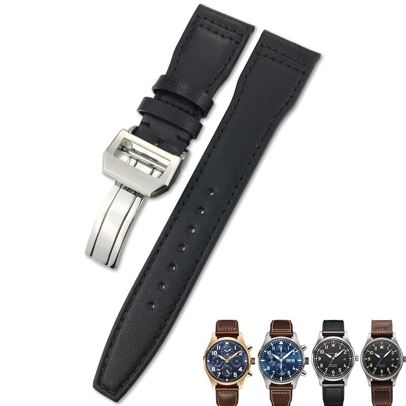 Bracelet de montre IWC Big Pilot cuir noir C et boucle déployante en acier 20 mm