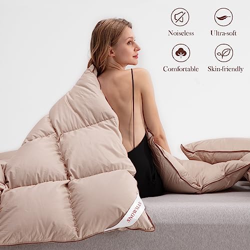 Snowman All-Season 75% Down Comforter King Size, Fluffy Duvet Insert With 8 Corner Tabs, Durable Down Proof Cotton Blended Fabric And 3D Baffle Box Construction (Khaki, 106"X90") #TOP1