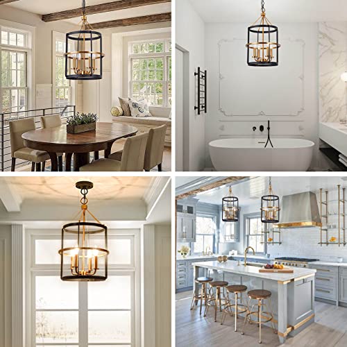 Modern Chandelier,4-Light Lantern Pendant Light,Matte Black And Brass Finish, Light Fixtures Ceiling Hanging,Chandelier Light Fixture For Diningroom,Kitchen,Foyer,Entryway #TOP4