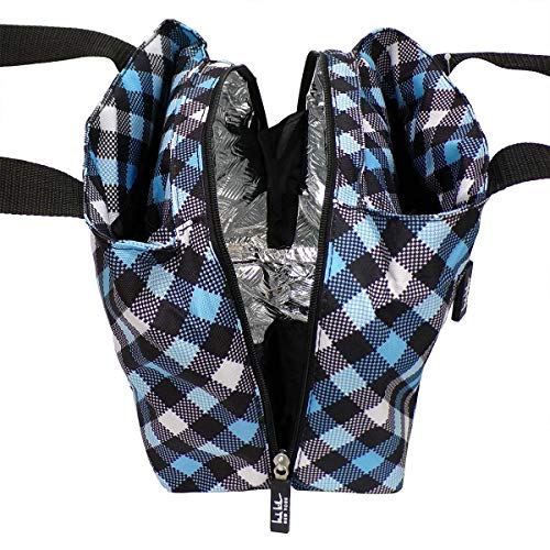 Nicole Miller of New York Insulated Waterproof Lunch Box Cooler Bag - 11" Lunch Tote (Blue Plaid)