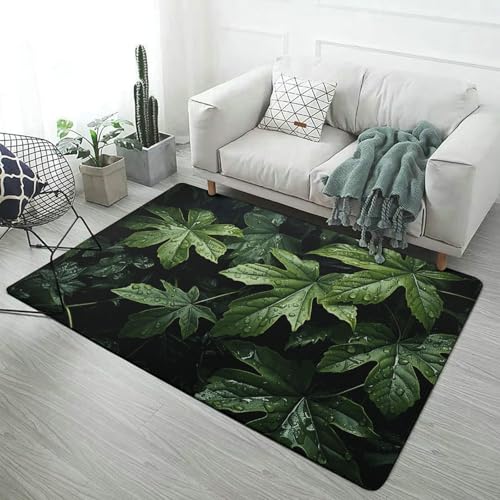 Tapis de sol lavable anti-tache motif feuilles vertes pour entrée