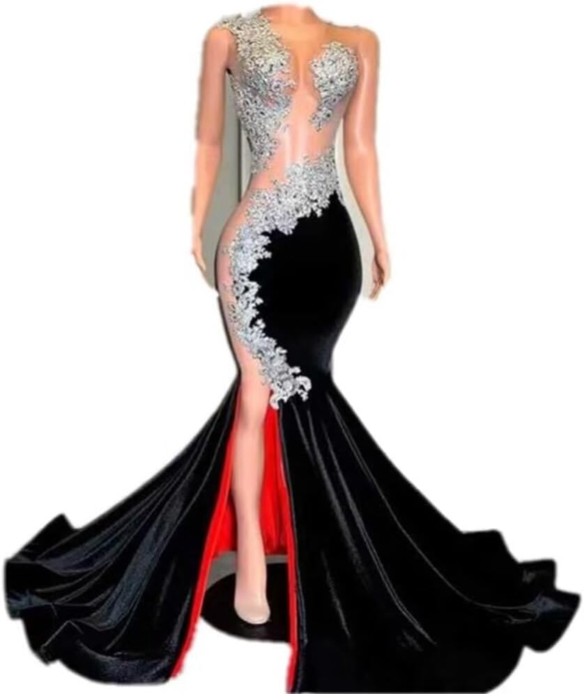 Women's Sleeveless Velvet Applique Mermaid Prom Evening Dress Pageant Celebrity Party Gala Gown