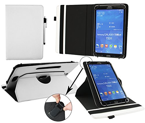 Emartbuy® 3Q AC7803C 7.85" Inch Tablet PC Universal (7-8 Inch) White Premium PU Leather 360 Degree Rotating Stand Folio Wallet Case Cover + White Stylus