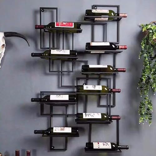 Support à vin mural pour 10 bouteilles avec porte-verre suspendu en bois rustique