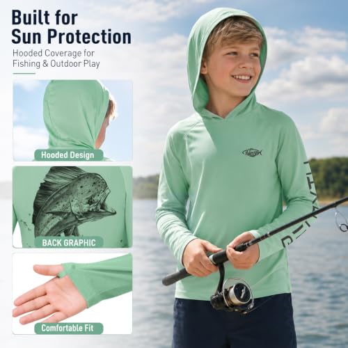 Palmyth Boys Fishing Shirt UPF 50+ Youth Long Sleeve Shirts with Hooded by Palmyth - Used condition - Image 3