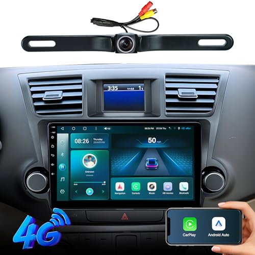 10 Inch Car Stereo Radio Replacement for Toyota Highlander 2009-2014,Android 13 Head Unit with 1080P Backup Camera,Apple CarPlay,Android Auto,GPS Navigation,WiFi,Bluetooth,DSP,FM,SWC (4G+64G)