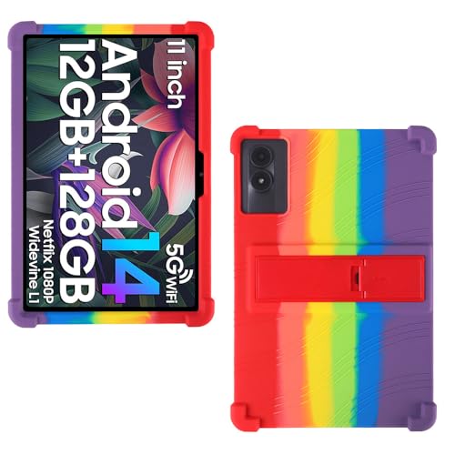 AKNICI Silicona Funda para DOOGEE U11/DOOGEE U11 Pro/Blackview Tab 90 WiFi/Blackview Tab9Wifi/Blackview Tab 90 Tablet 11 Pulgadas, Funda Protectora con Función de Soporte, Arco Iris