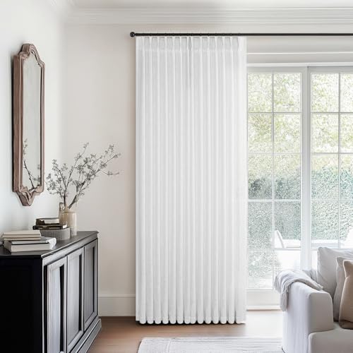 92 Inch Pinch Pleated Curtains for Living Room 2 Panels Rustic Beige White Thick Linen Textured Light Filtering Pinch Pleat Drapes Minimalist Back Tab Semi Sheer Window Curtain for Bedroom Kitchen by Drapenova - Image 3