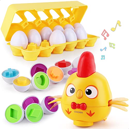 Product Image of the iPlay, iLearn Baby Musical Chicken W/Matching Egg Toys, Boy Girl Educational Learning Color Shape Sorter Game Egg, Interactive Montesorri Birthday Gift for 12 18 Month 1 2 3 Year Old Toddlers Infant