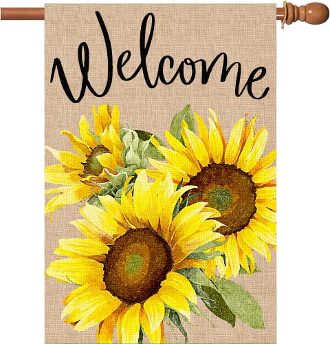 Surfapans Summer Sunflower House Flag 28X40 Inch Double Sided Outside Burlap Welcome Yard Outdoor Large Flags Decoration Porch Seasonal Holiday #TOP4