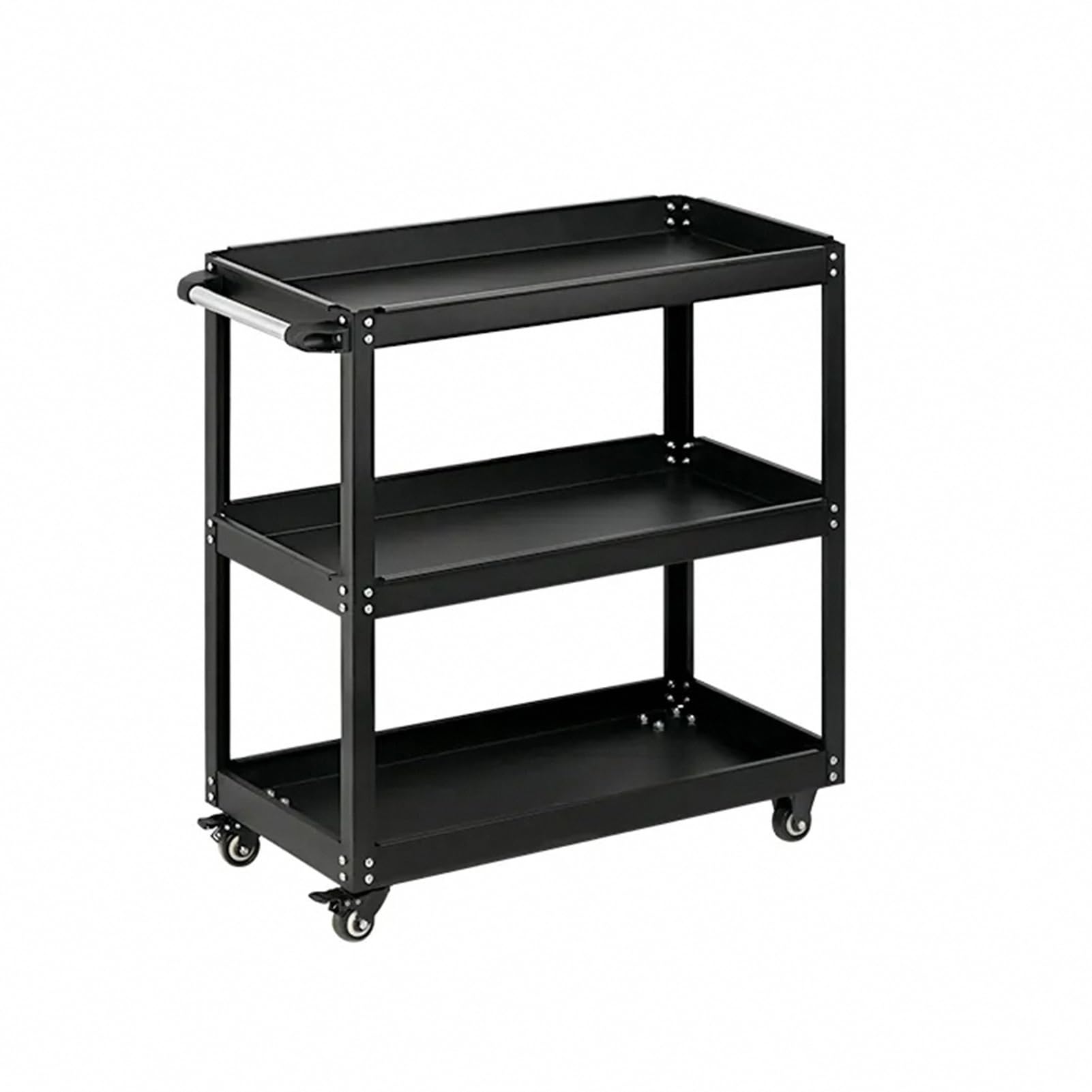 3 Tier Rolling Tool Cart on Wheels,Rolling Metal Service Cart,Heavy Duty Steel Utility Cart with Lockable Silent Wheels,660 LBS Capacity Industrial Service Cart for Garage,Warehouse,Workshop(Black)