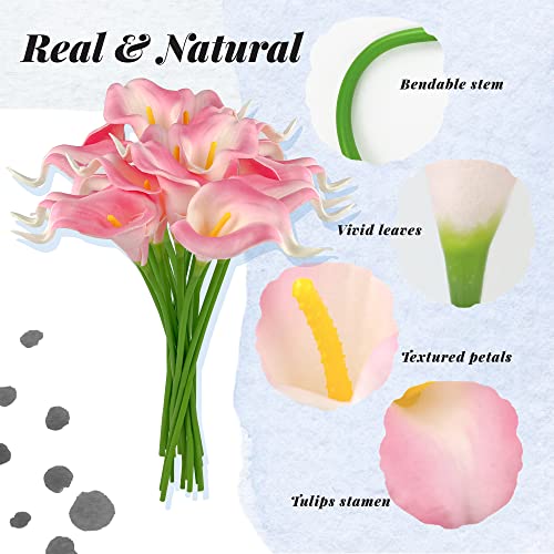 Yatim Light Pink Flowers Artificial Calla Lily Silk Flowers Bouquets 13.4" For Home Kitchen Wedding Aesthetic Decorations #TOP2