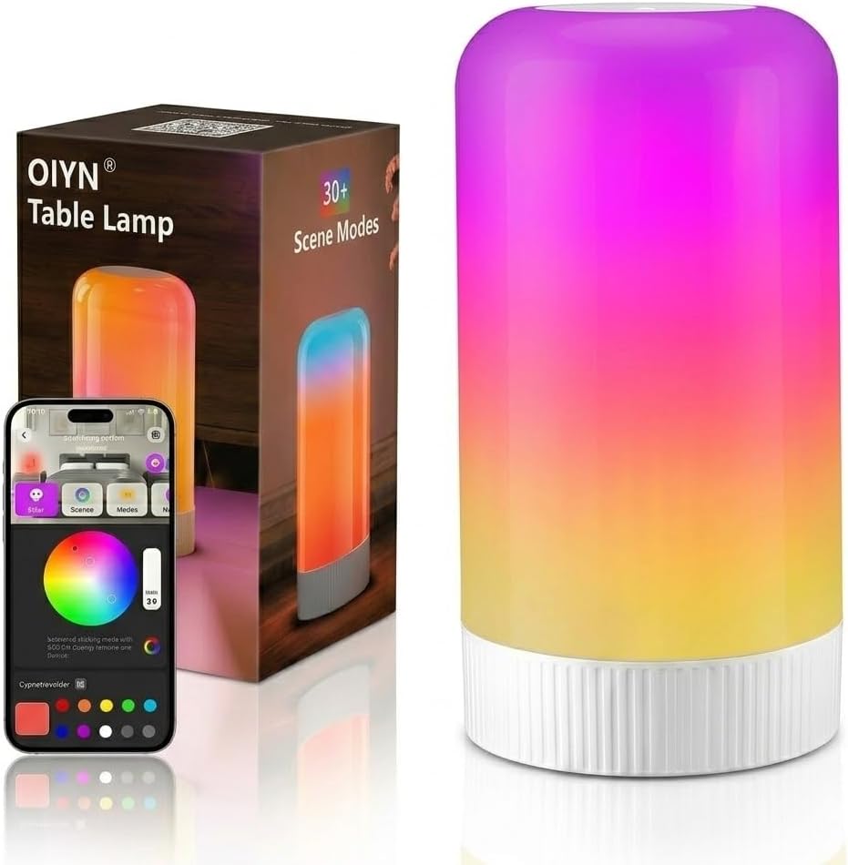 RGBICWW Lámpara de mesa inteligente, lámpara de noche táctil con control de aplicación | 33 modos de escena y 16 millones de colores, lámpara de mesita de noche LED regulable con sincronización de música que cambia de color para dormitorio, sala de estar, juegos