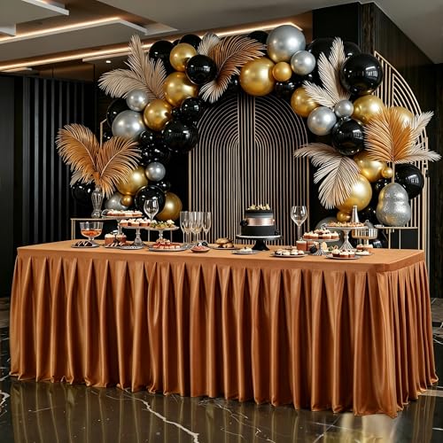 Terracotta Satin Table Clothes for 4 Foot Rectangle Tables - 4FT Wrinkle Resistant Glitter Rectangle Tablecloths, Party Table Covers for Wedding Banquet, Baby Shower, Birthday, Holiday Dinner