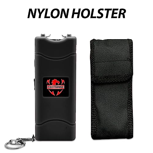 Fightsense Super Heavy Duty Keychain Stun Gun With Flashlight For Men And Women Self Defense Device, Rechargeable Stun Gun, Nylon Holsters (Black) #TOP5