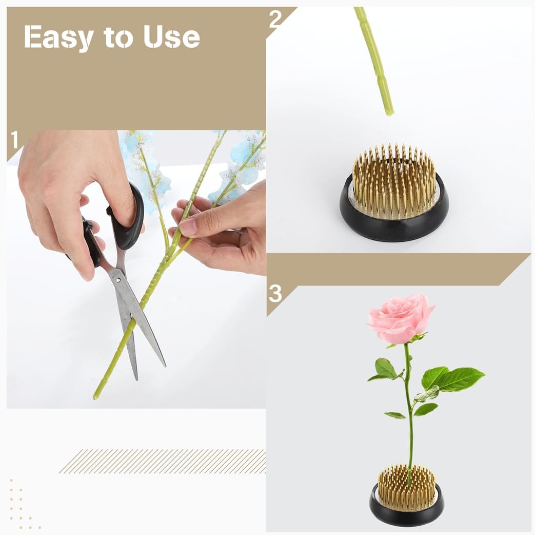 6 Pcs Round Brass Flower Holders for Arrangements, 2.1 X 1.1 Inches, Floral Frogs with Pins for DIY Flower Arrangement and Craft Projects