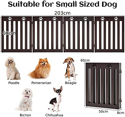 GYMAX Folding Pet Gate, Freestanding Wooden Dog Barrier with 360 Degree Flexible Hinges, Pet Safety Fence for House, Doorway and Stairs (203cm x 60cm, Brown)