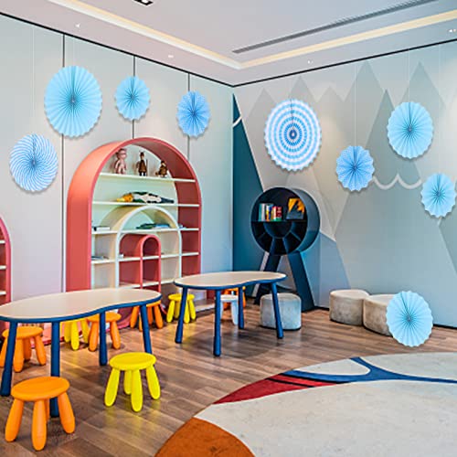 Image of LRCXL 12PCS Party Hanging Paper Fans Set, Fiesta Round Pattern Paper Garlands Decoration Party Supplies for New Year Baby Shower Birthday Wedding Graduation Events Accessories(Sky blue)