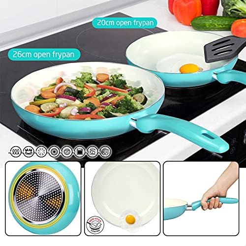 Masthome Pots and Pans Set, 6 Piece Non-Stick Cookware Set with Ceramic Coating & Glass Lids, Includes 2 Aluminum Frying Pans, 2 Saucepans, 2 Soup Pot - Induction Safe